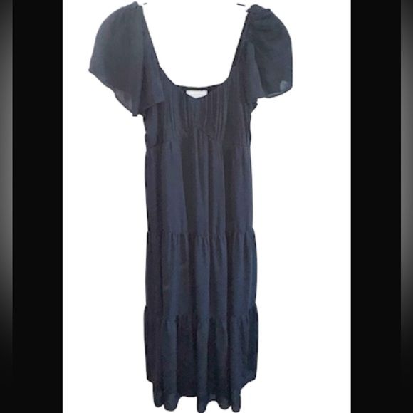 Abercrombie & Fitch Black Midi Dress Smocked Back Sz Small Tiered Skirt - Picture 9 of 9